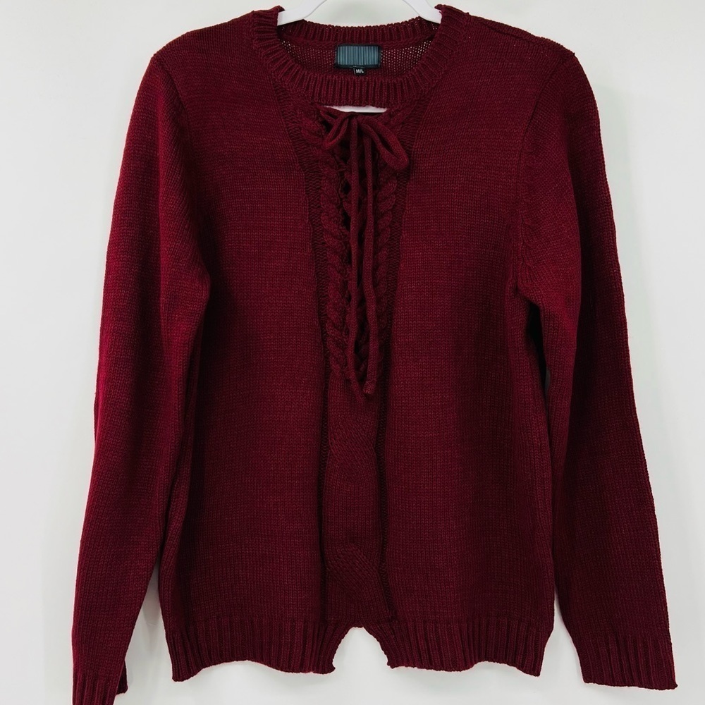Burgundy Chunky Cable Knit‎ Sweater Zig Zag Detail Chest Women’s - Picture 6 of 6